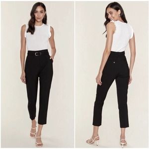 IRO Bill High Waist Crop Pant Trouser Wool Belted Career Office Black Size 40 i5